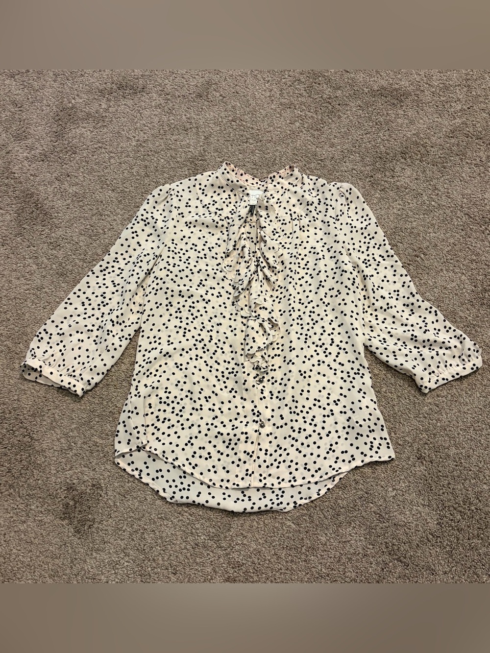 HD in Paris Women’s Cream and Black Polka Dot Ruffle Blouse Size 4
